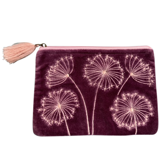 Queen Annes on Plum Velvet Coin Purse/Pouch