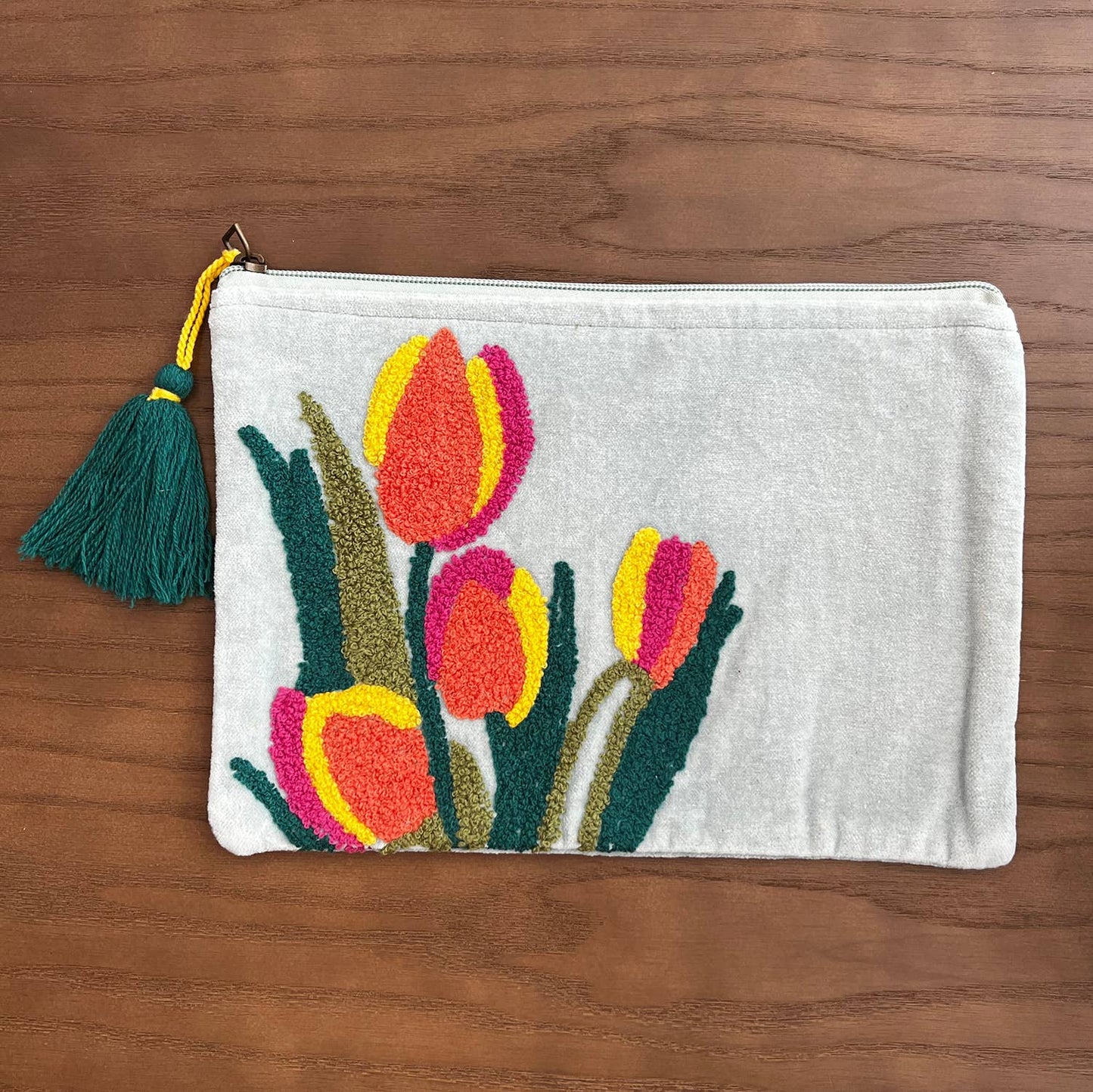 Pale Blue Embroidered Tulip Wristlet Pouch Bag for Women