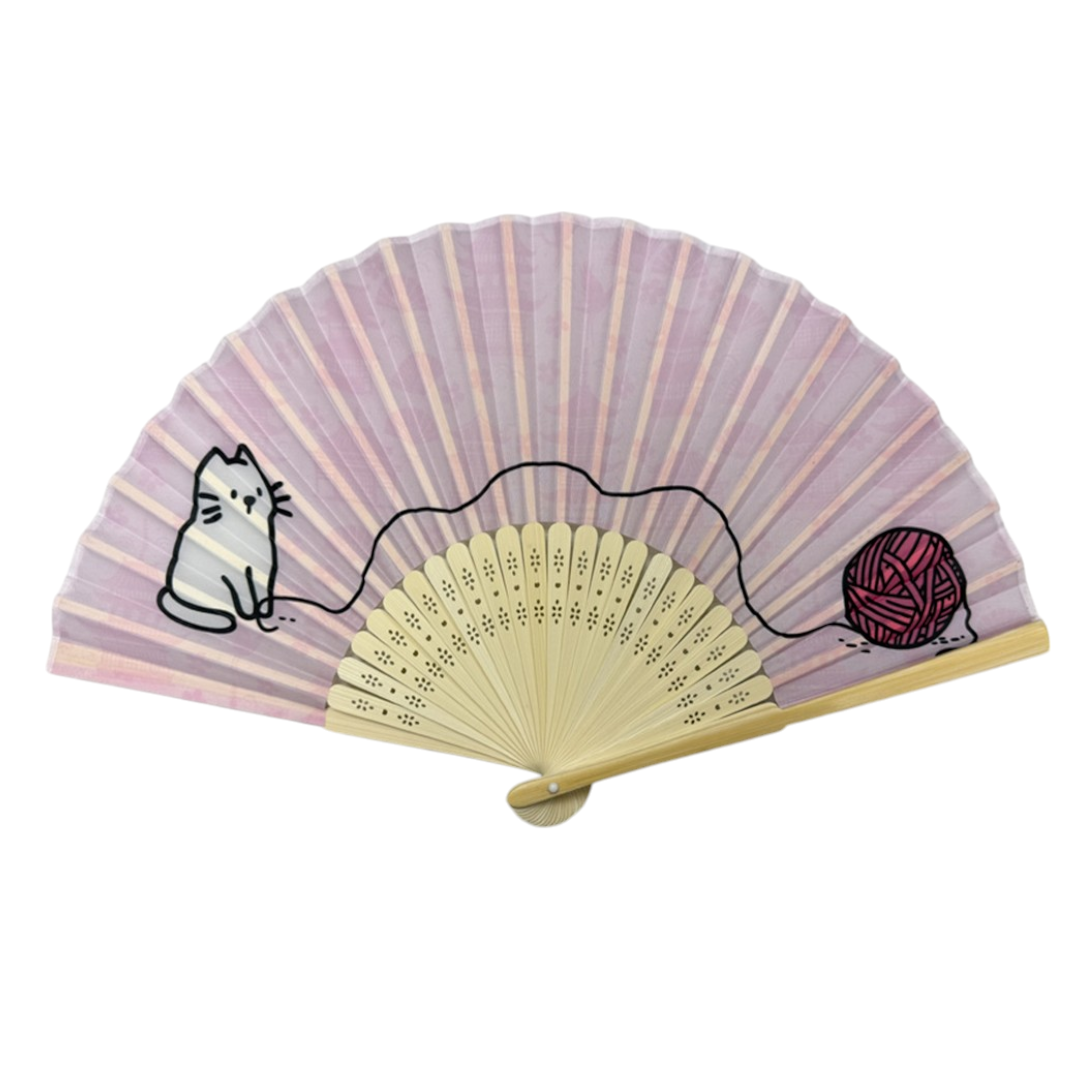 Cat and Yarn Design Paper Folding Fan