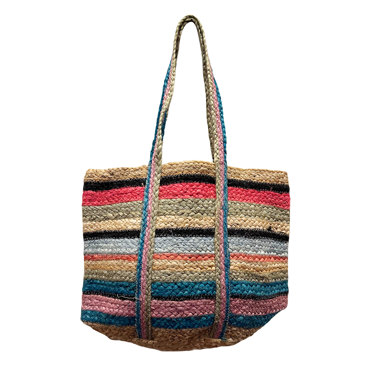 Colorful Stripes Hand-Dyed Pure Jute Tote Bag