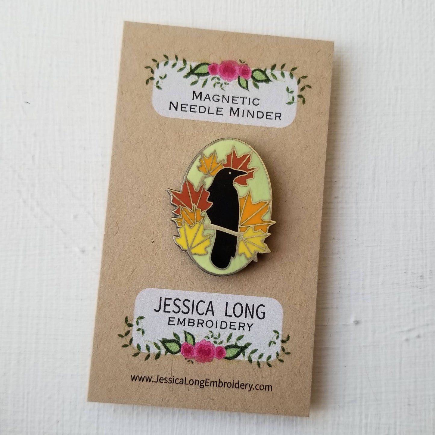 Autumn Crow Enamel Needle Minder
