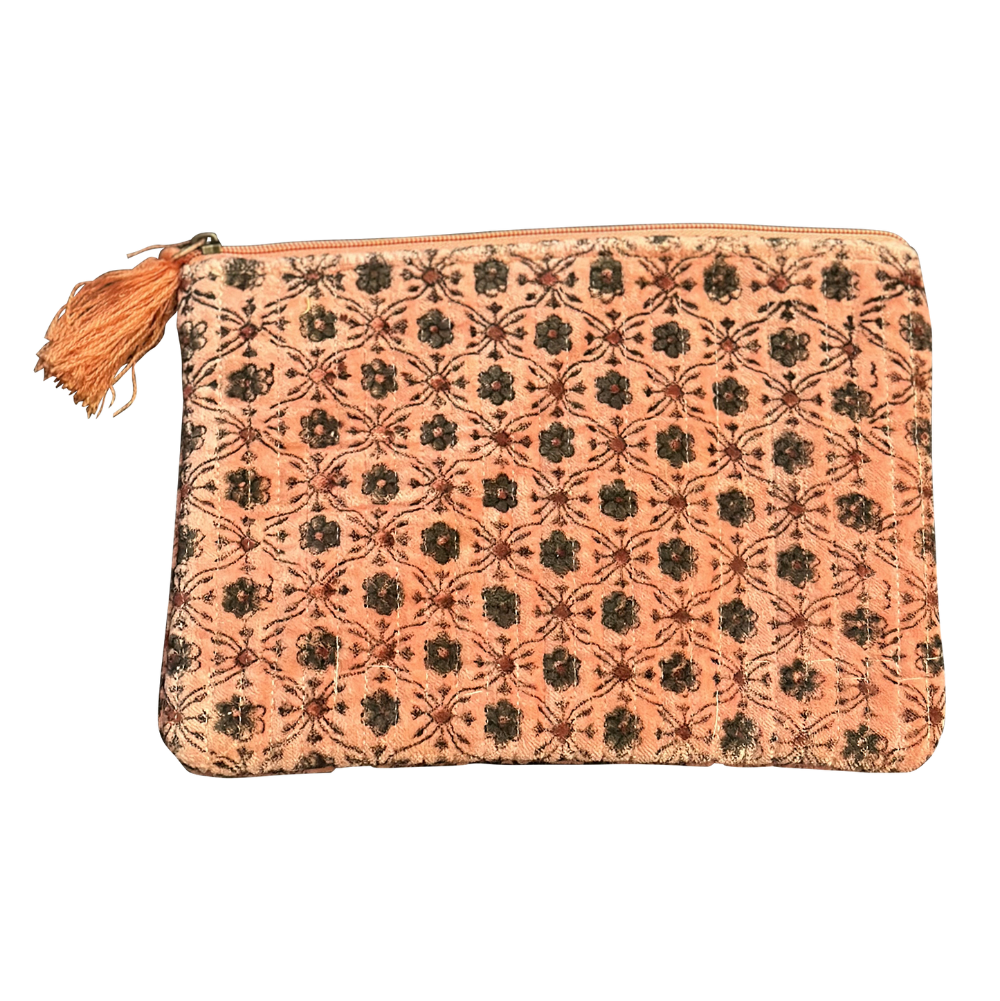 Coral Block-Printed Quilted Floral Pouches (3 sizes)