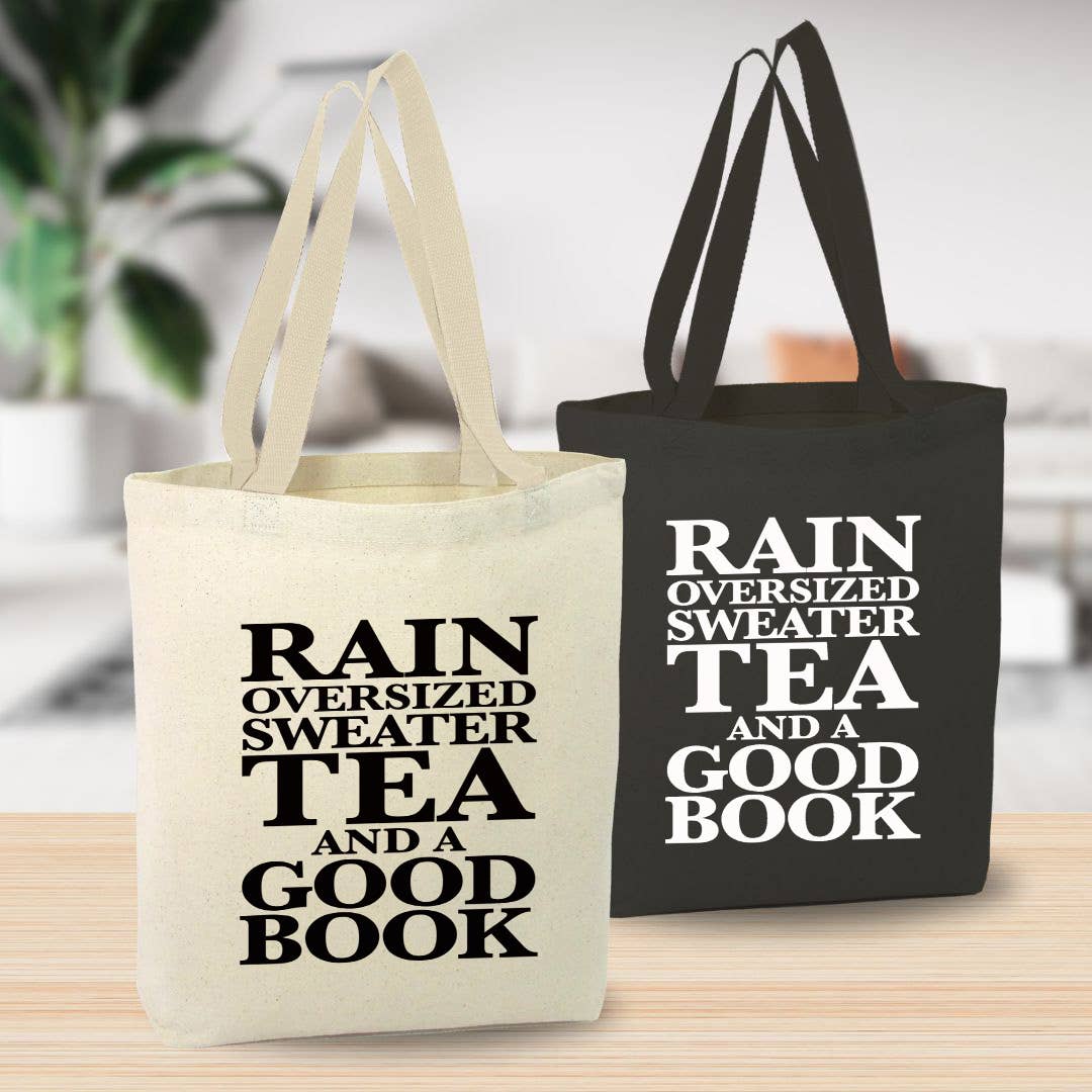 Book Lover Tote Bag, Rain, Tea, Sweater Bag