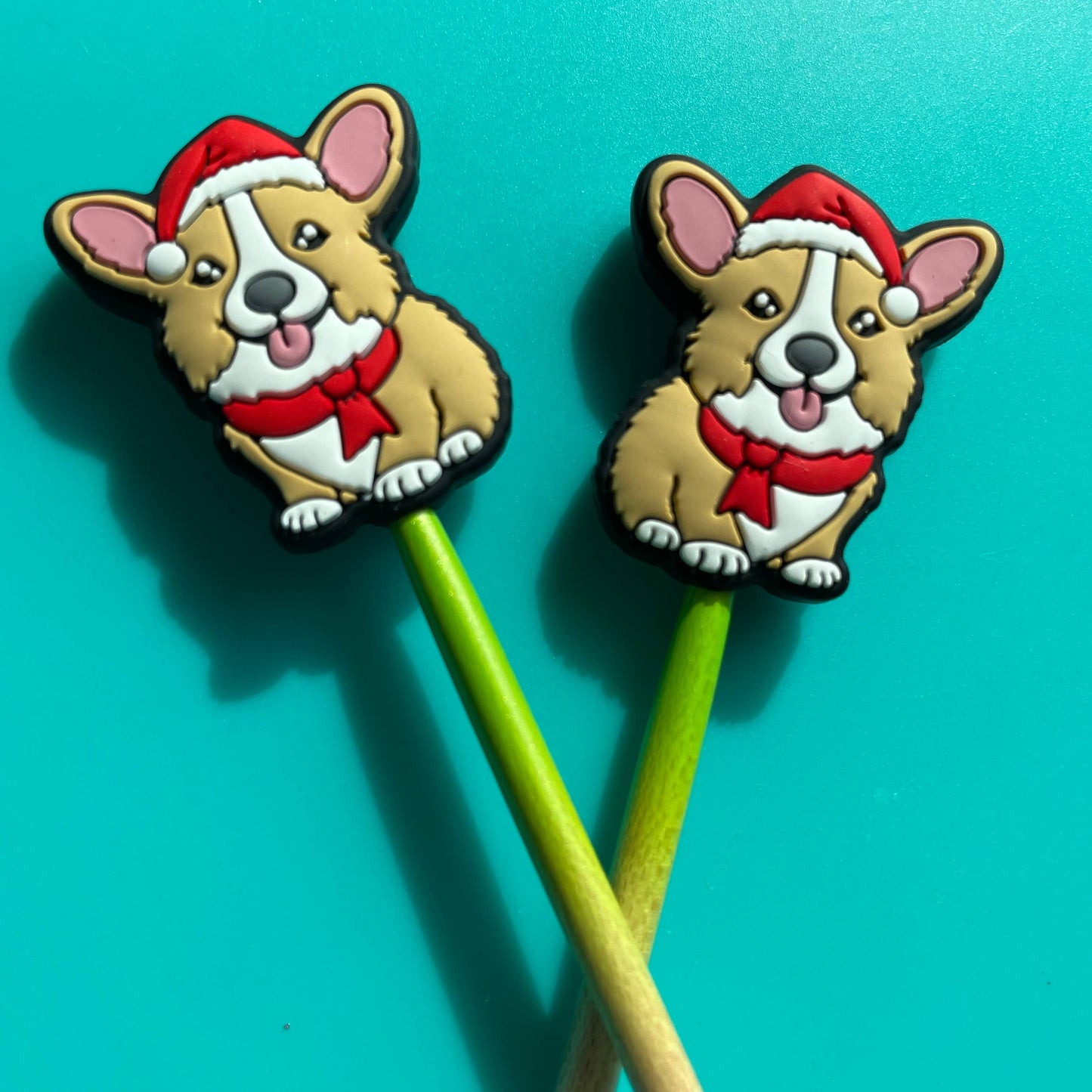 Corgi Santa Hat Christmas Knitting Needle Point Protectors