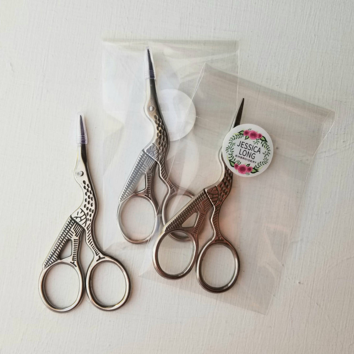 Classic stork hand embroidery scissors