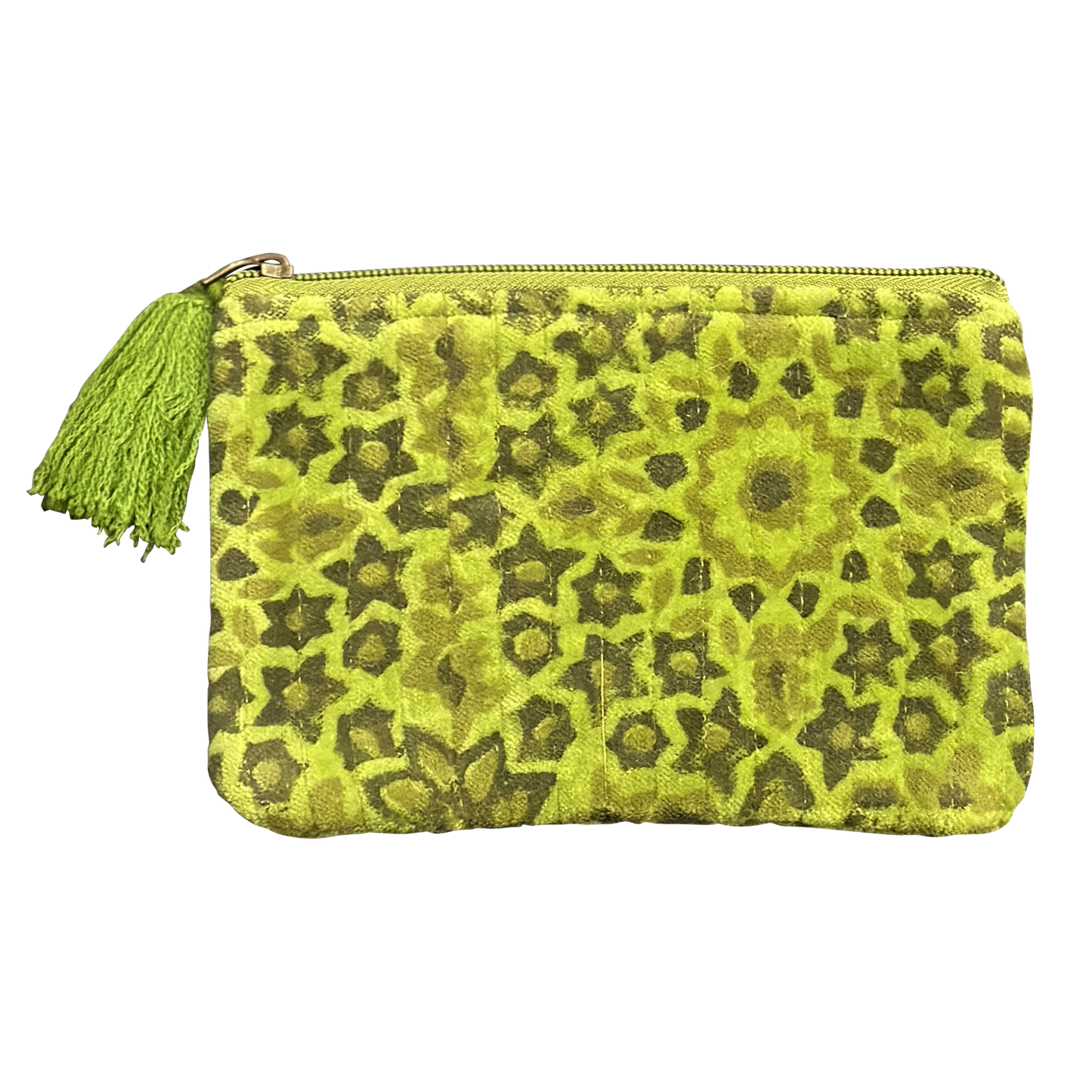 Spring Green Block Print and Quilted Floral Pouches