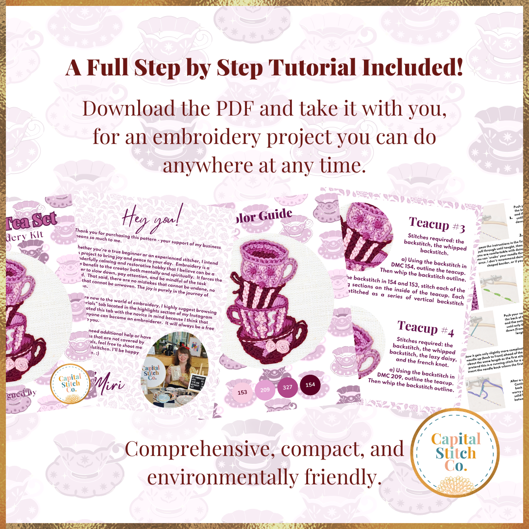 Lavender Tea Set Mini Embroidery Kit