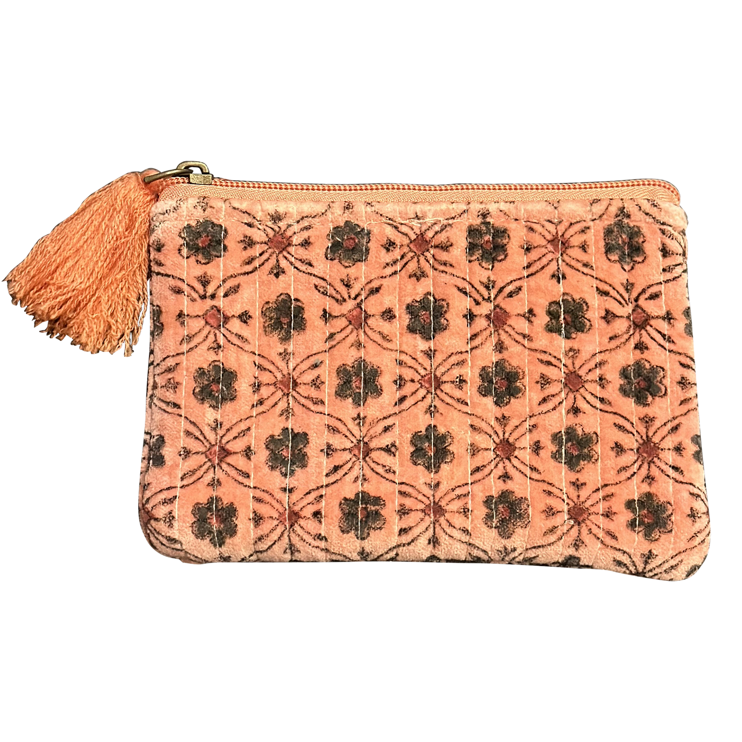 Coral Block-Printed Quilted Floral Pouches (3 sizes)