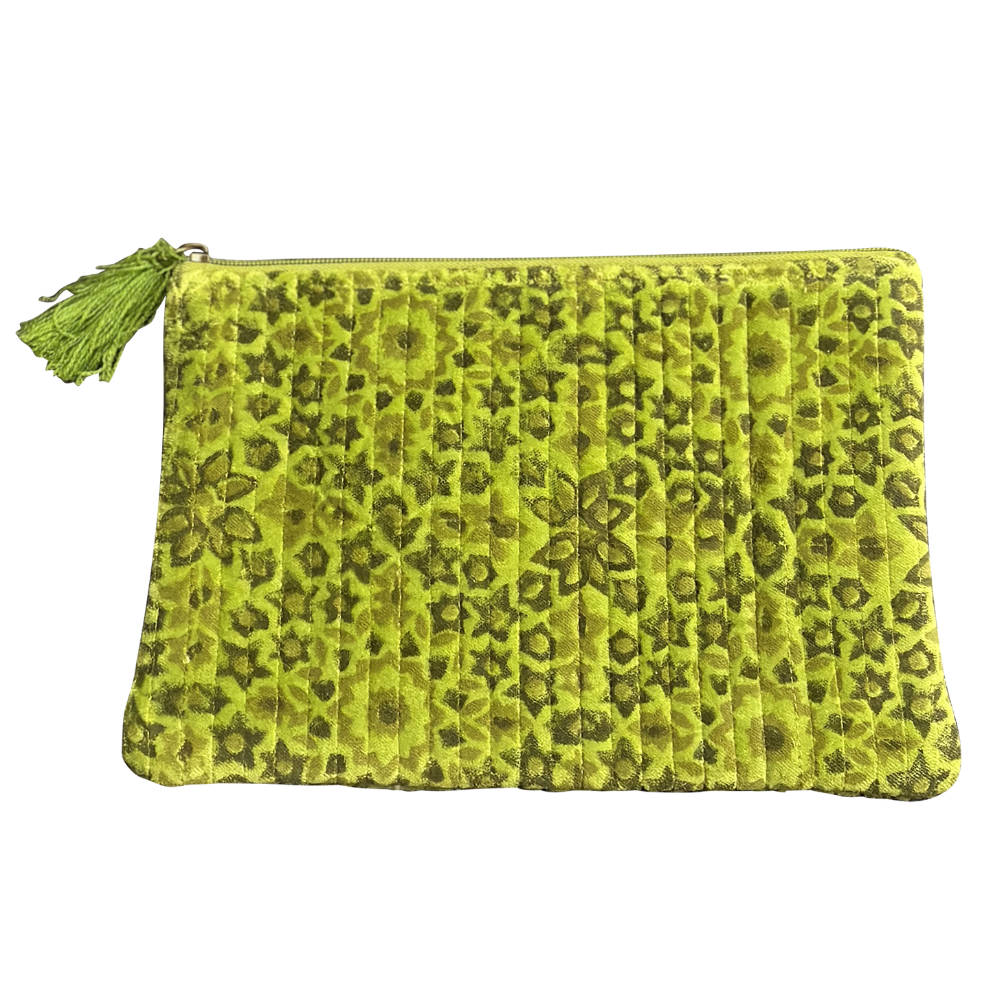 Spring Green Block Print and Quilted Floral Pouches