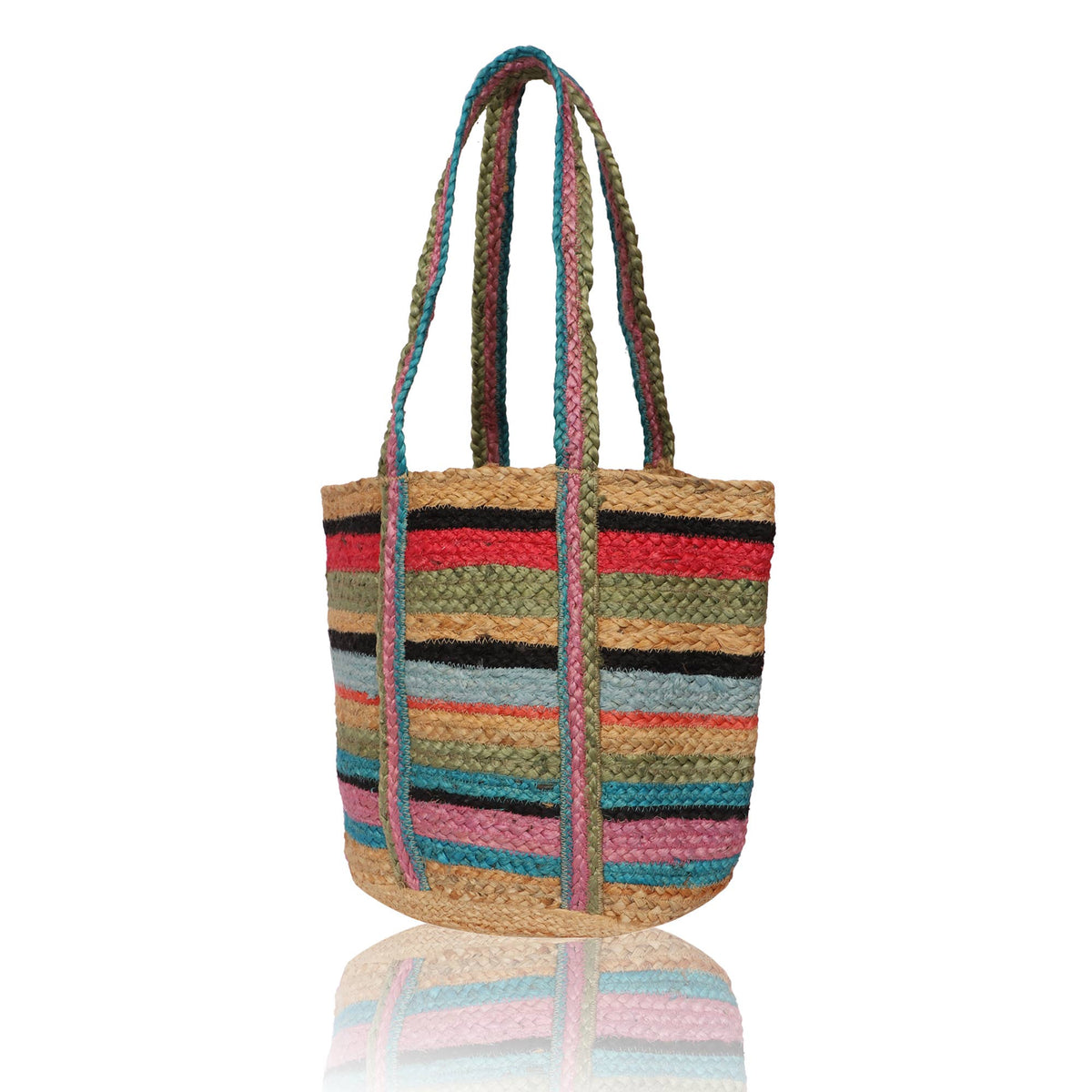 Colorful Stripes Hand-Dyed Pure Jute Tote Bag