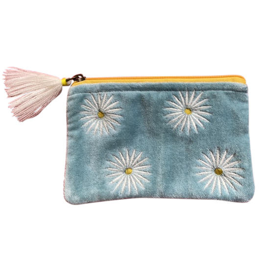 Velvet Daisies on Aqua Coin Purse