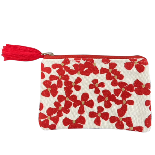Red White Floral Pouch