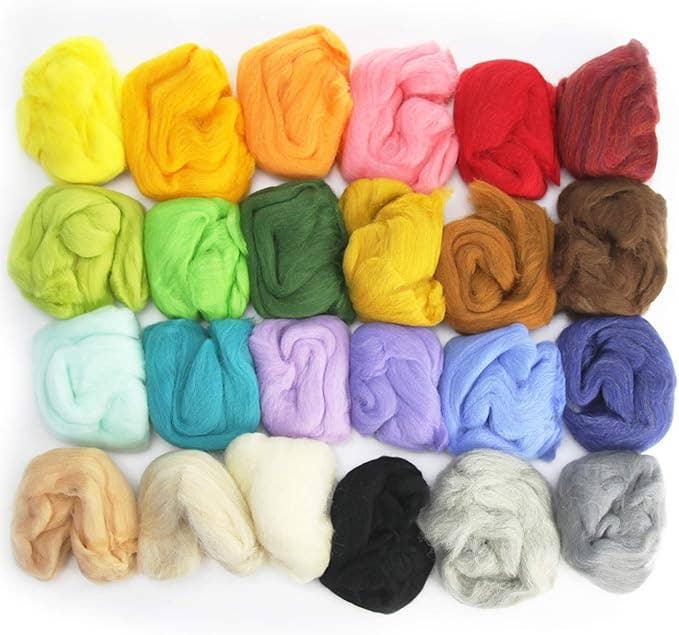 Merino Wool Mix Kit – DIY Needle Felting Craft Set, 24 Color