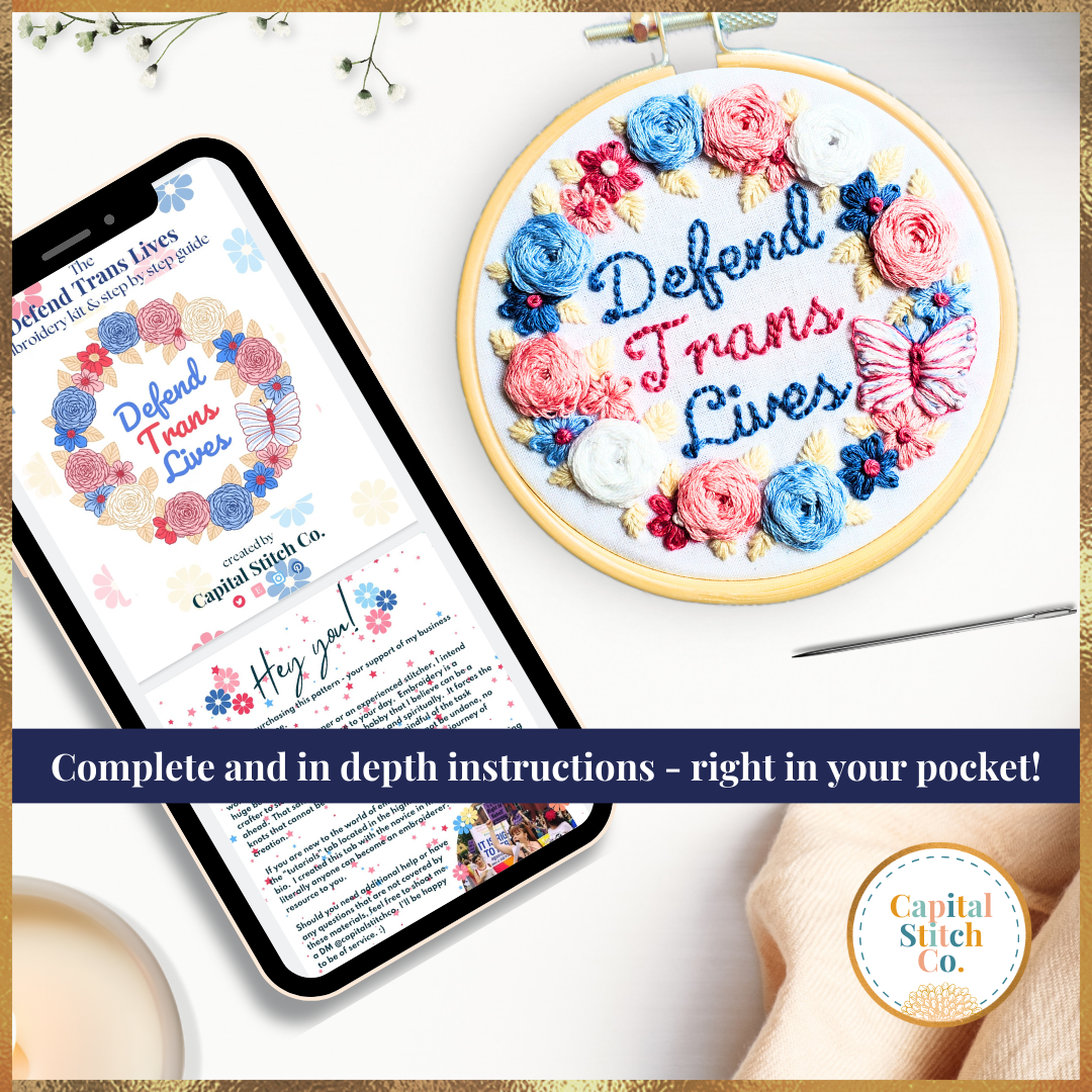 Defend Trans Lives Step by Step DIY Embroidery Kit