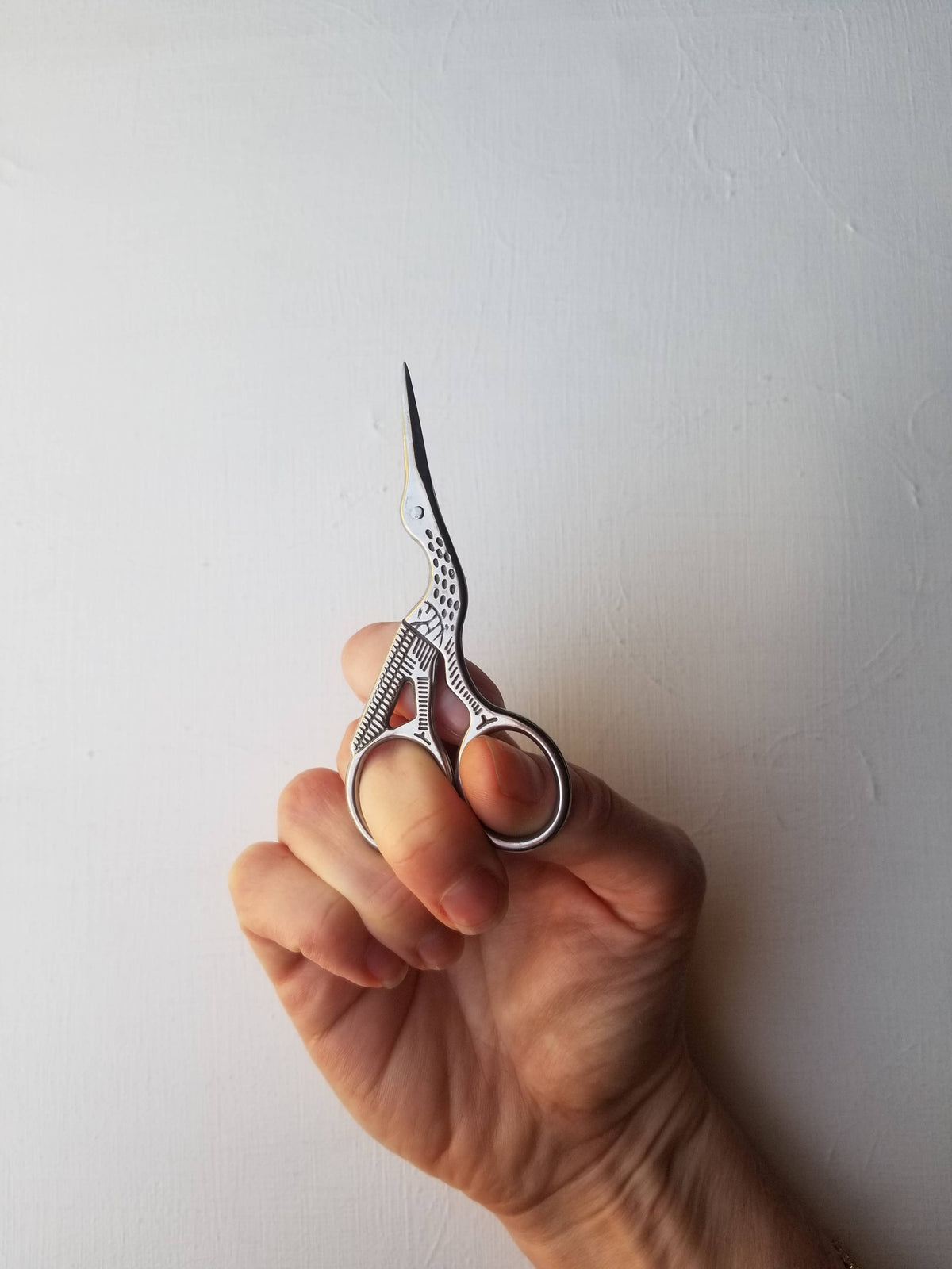 Classic stork hand embroidery scissors