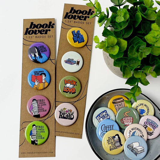 Book Lovers Badge Set, Pin Button