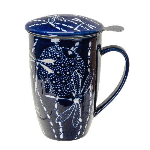 Dragonfly Design Tea Mugs with Lid and Infuser
