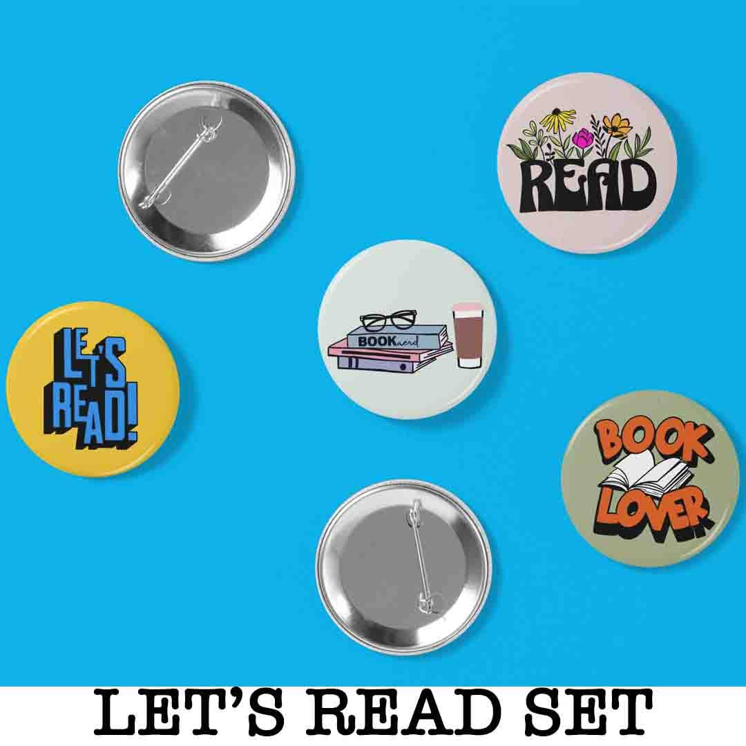 Book Lovers Badge Set, Pin Button