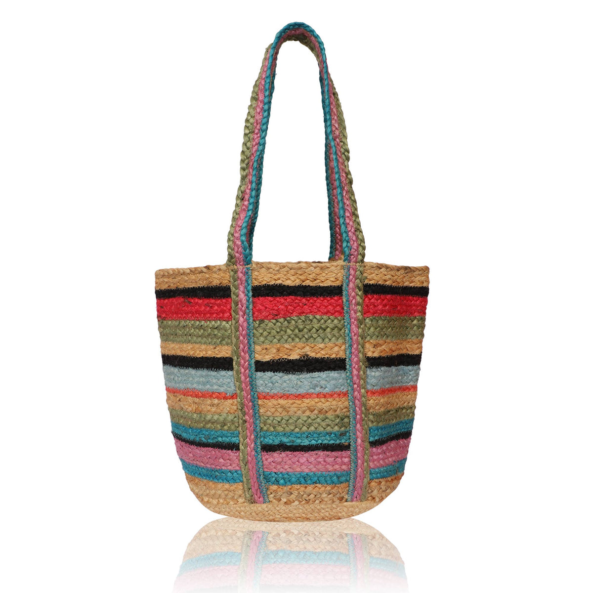 Colorful Stripes Hand-Dyed Pure Jute Tote Bag