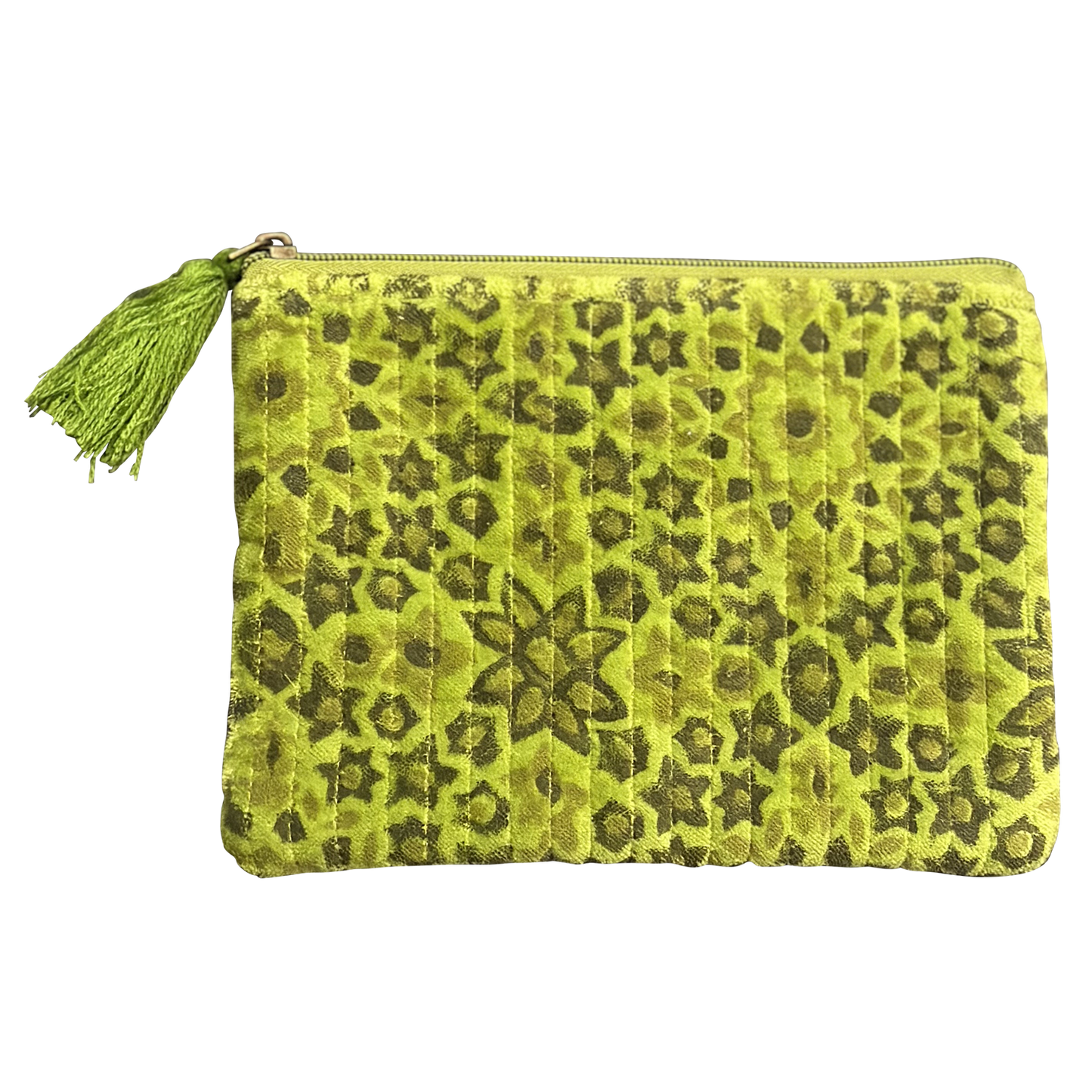 Spring Green Block Print and Quilted Floral Pouches