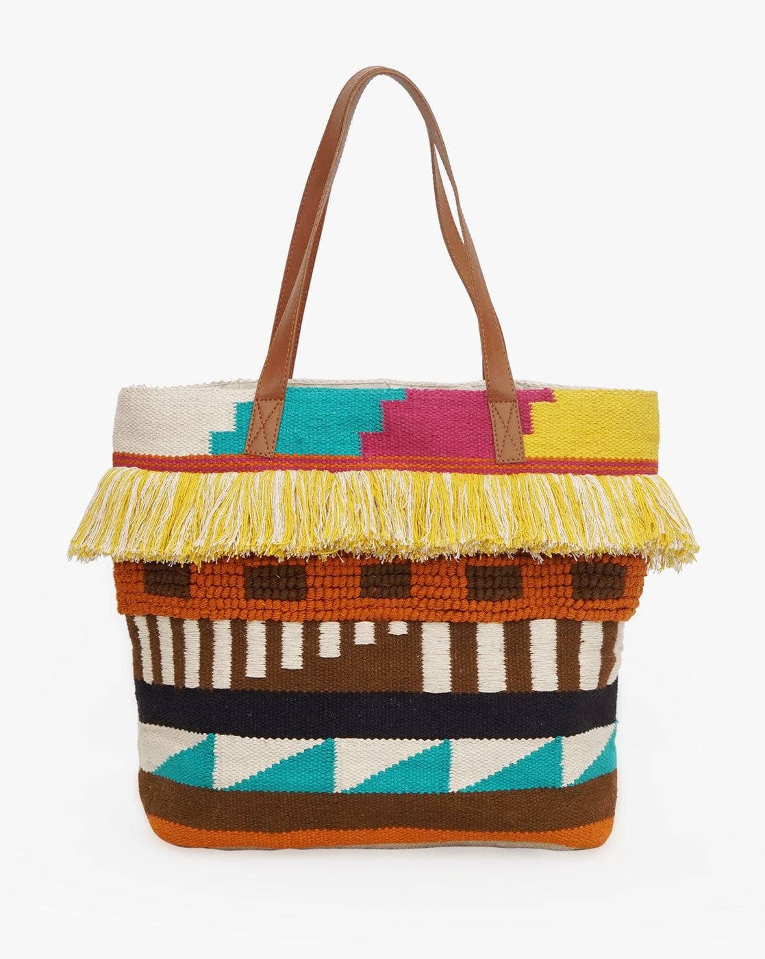 Pitloom Weave Handcrafted Ekat Tote Bag with Fringes