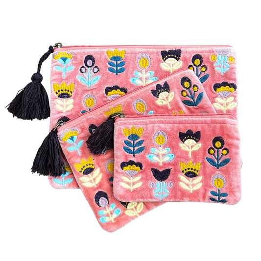 Tulips on Pink Embroidered Durable Coin Purse for Women