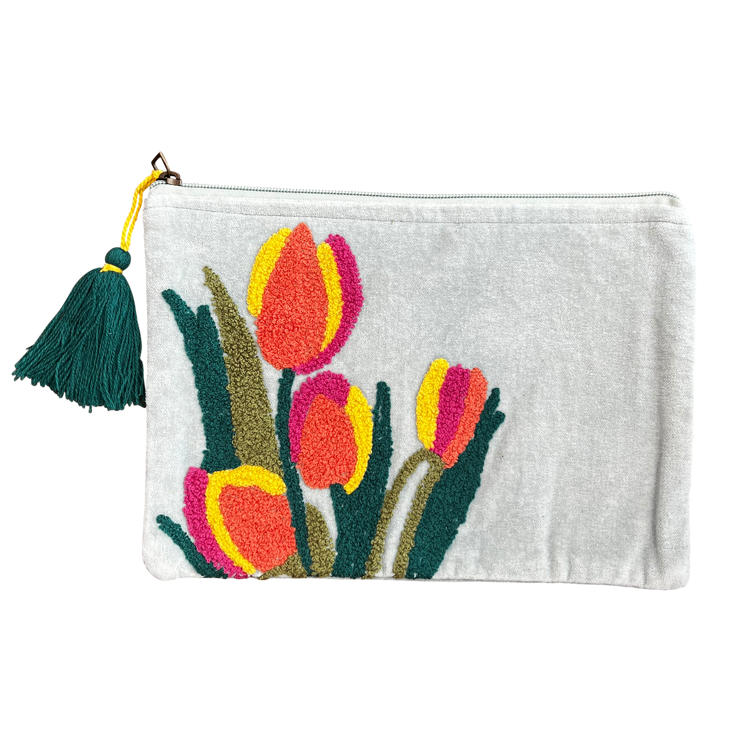 Pale Blue Embroidered Tulip Wristlet Pouch Bag for Women