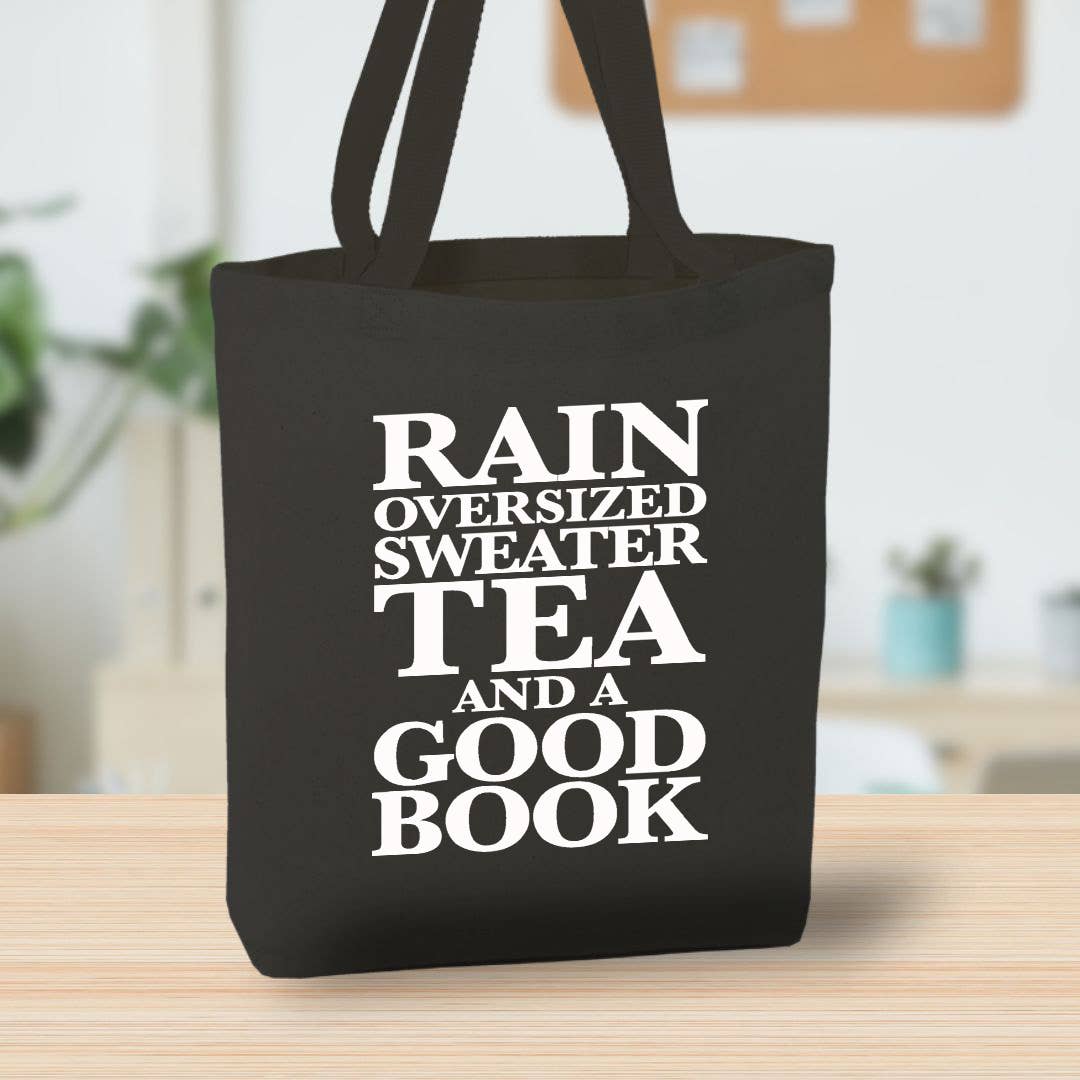 Book Lover Tote Bag, Rain, Tea, Sweater Bag