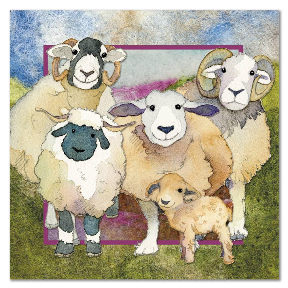 Felted Sheep Family - Greetings Card
