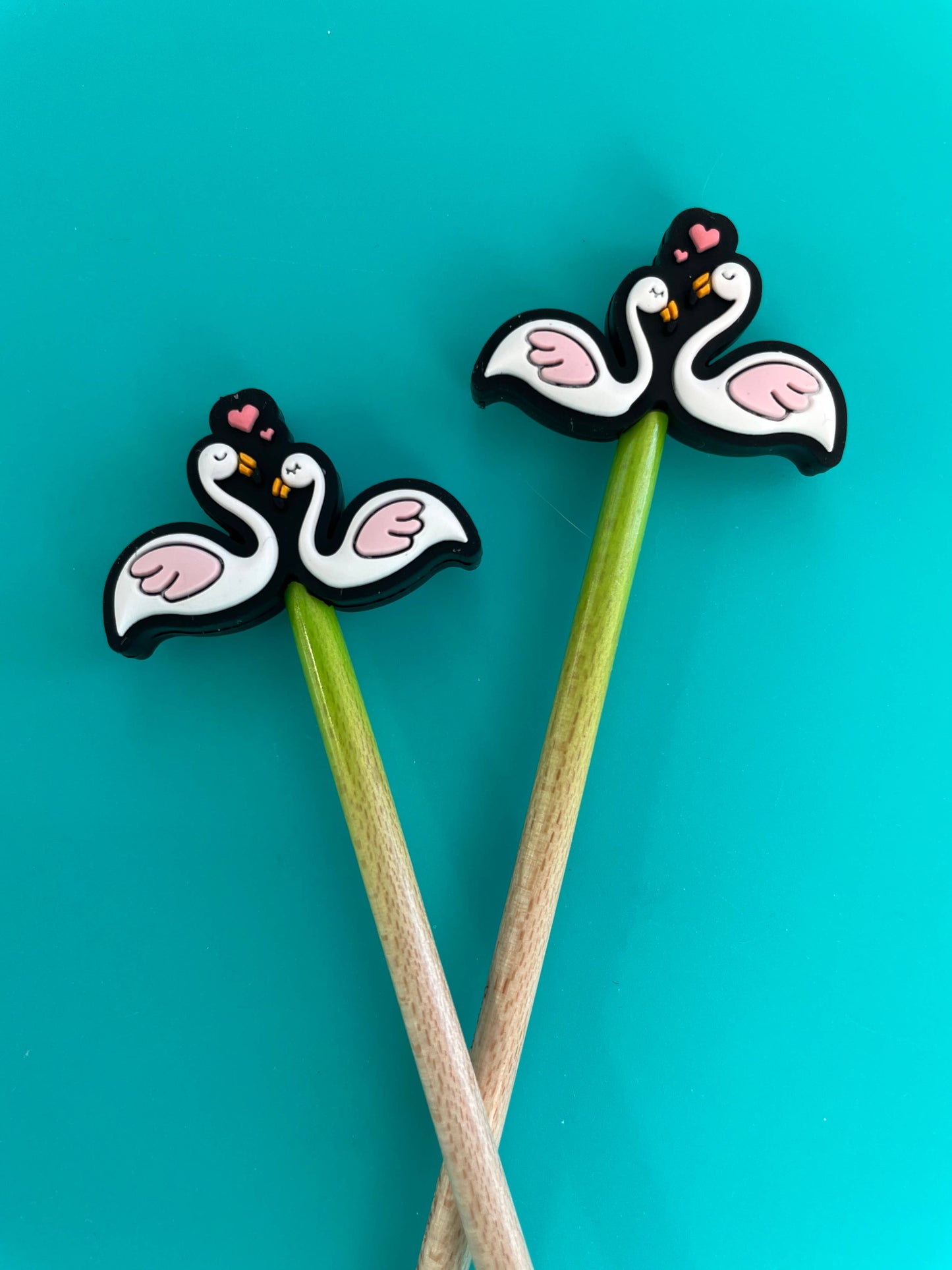 Knitting Needle Point Protectors Swans Love Heart Valentine